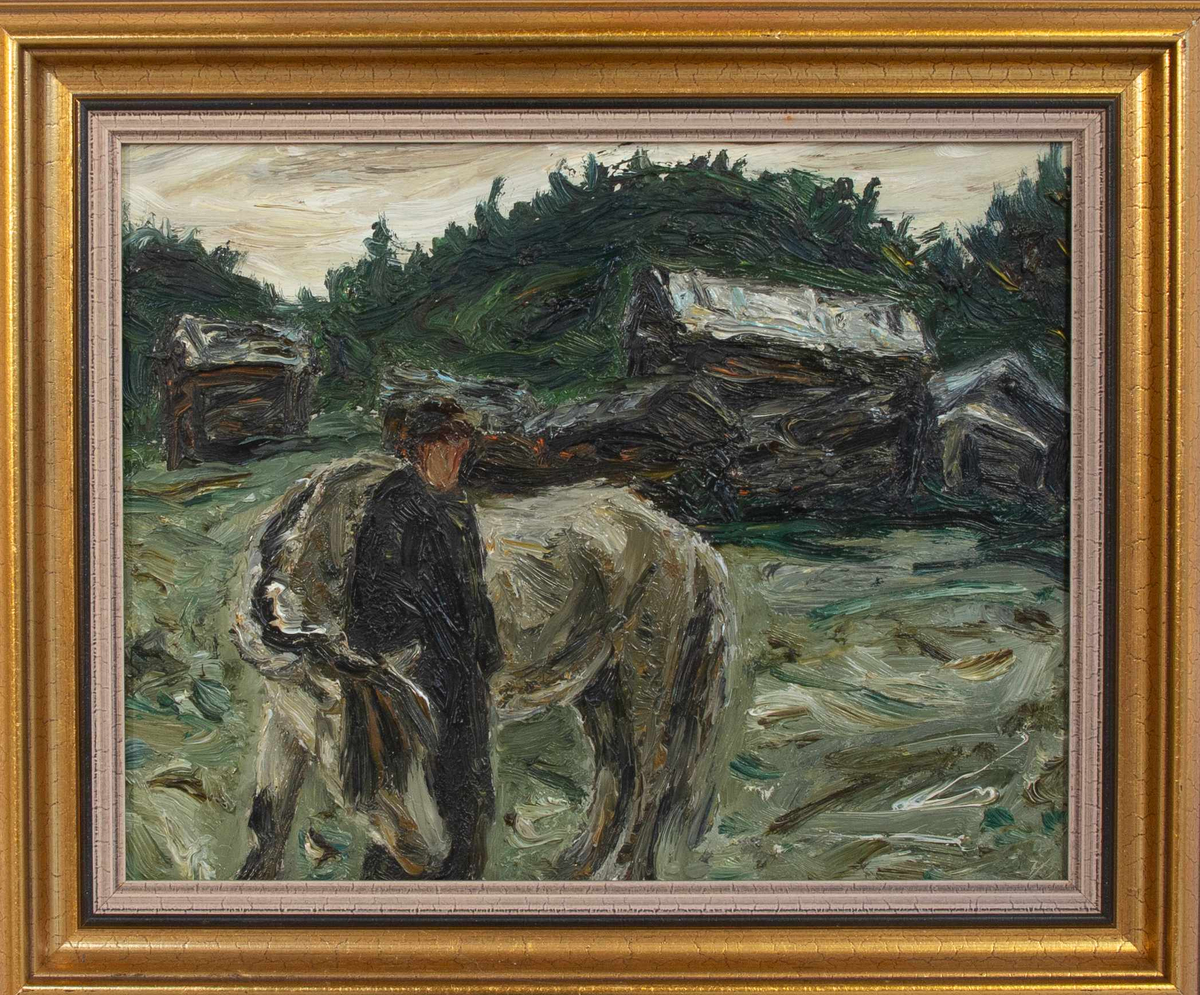 "Olav Ripilen - Mo, Telemark", 1954 signert på baksiden. Tekst på baksiden.