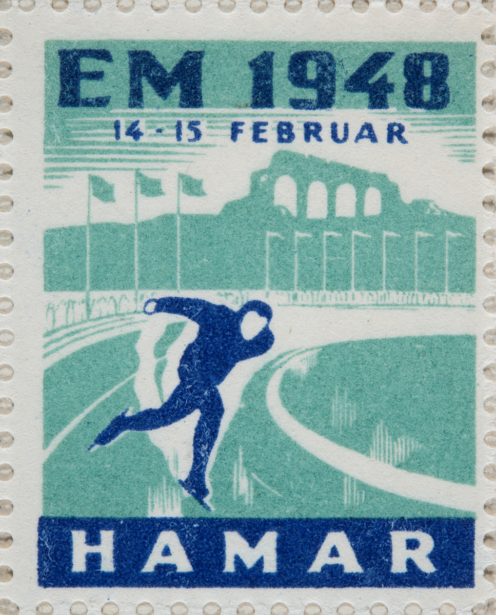 Hamar stadion, Jubileumsfrimerke, Europamesterskapet på skøyter 1948, EM 1948, skøyteløper, Domkirkeruinen,