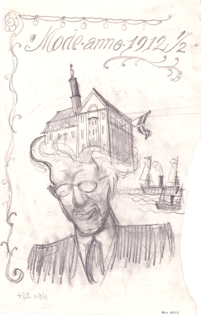 Skämtsamma teckningar/skisser. Kariakatyrer och fantasifulla stadsperspektiv m.m.