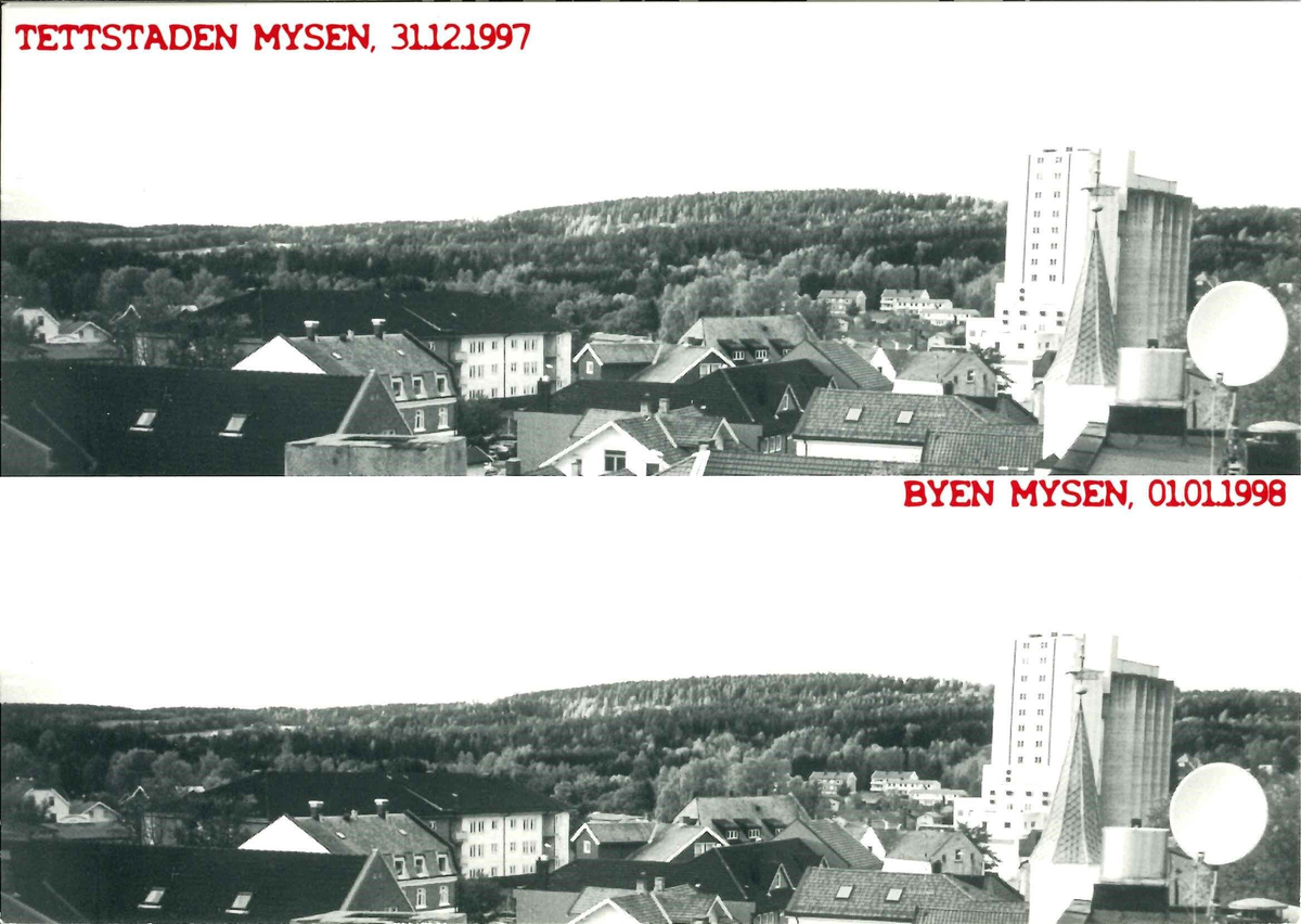 Flygeblad frå samlinga til Norsk Målungdom med overskrifta "Tettstaden Mysen, 31.12.1997. Byen Mysen, 01.01.1998"