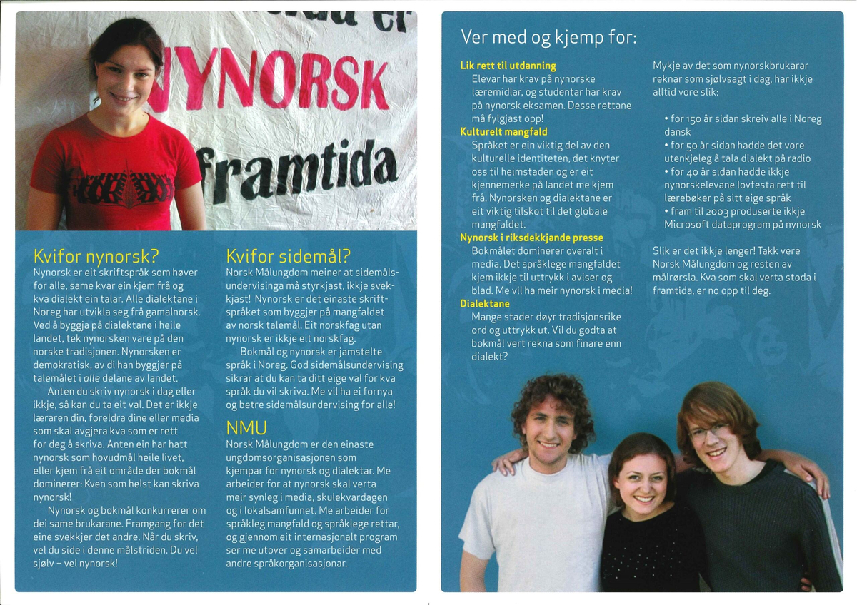 Flygeblad frå samlinga til Norsk Målungdom med overskrifta "Vel nynorsk!"