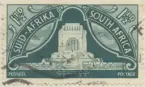 Frimärke ur Gösta Bodmans filatelistiska motivsamling, påbörjad 1950.
Frimärke från Syd Afrika, 1949. Motiv av Voortrekker Monumentet i Pretoria (Voortrekker= Pioniär på Afrikaans)