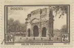 Frimärke ur Gösta Bodmans filatelistiska motivsamling, påbörjad 1950.
Frimärke från Frankrike, 1938. Motiv av Triumfbåge i Orange