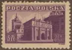 Frimärke ur Gösta Bodmans filatelistiska motivsamling, påbörjad 1950.
Frimärke från Polen, 1945. Motiv av Monumentalport i Danzig (Gdansk) -Minne av Polens återvinning av Danzig (Gdansk) som hamnstad-