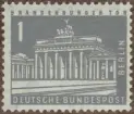 Frimärke ur Gösta Bodmans filatelistiska motivsamling, påbörjad 1950.
Frimärke från Väst Tyskland, 1956. Motiv av Brandenburger Thor i Berlin