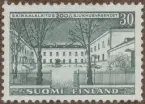 Frimärke ur Gösta Bodmans filatelistiska motivsamling, påbörjad 1950.
Frimärke från Finland, 1956. Motiv av Universitetskliniken i Helsinki -Finlands Sjukhusväsende 200 år: 1756-1956.