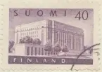 Frimärke ur Gösta Bodmans filatelistiska motivsamling, påbörjad 1950.
Frimärke från Finland, 1956. Motiv av Riksdagshuset i Hälsingfors