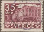 Frimärke ur Gösta Bodmans filatelistiska motivsamling, påbörjad 1950.
Frimärke från Sverige, 1935. Motiv Det nya Riksdagshuset Den svenska riksdagen 500 år 1435-1935