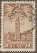 Frimärke ur Gösta Bodmans filatelistiska motivsamling, påbörjad 1950.
Frimärke från Canada, 1943. Motiv av Parlamentsbyggnaden i Ottawa Canada - Propaganda för Kanadas insats i världskrig II-