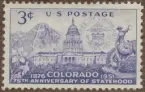 Frimärke ur Gösta Bodmans filatelistiska motivsamling, påbörjad 1950.
Frimärke från U.S.A., 1951. Motiv av Colorados Capitolium Staten Colorado 75 år: 1876-1951