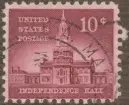 Frimärke ur Gösta Bodmans filatelistiska motivsamling, påbörjad 1950.
Frimärke från U.S.A., 1956. Motiv av Independence Hall Philadelphia, Penn. där kongressen samlades, som utsåg General George Washington till överbefälhavare och antog oavhängighetsförklaringen 1776.