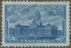 Frimärke ur Gösta Bodmans filatelistiska motivsamling, påbörjad 1950.
Frimärke från Argentina, 1910. Motiv av Kongressbyggnaden i Buenos Aires. -100-årsminne av Republiken: 1810-1910.-