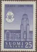 Frimärke ur Gösta Bodmans filatelistiska motivsamling, påbörjad 1950.
Frimärke från Finland, 1955. Motiv av Stadshuset i Lahti 50 år: 1905-1955