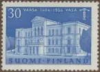 Frimärke ur Gösta Bodmans filatelistiska motivsamling, påbörjad 1950.
Frimärke från Finland, 1956. Motiv av det gamla Stadshuset i Vasa. Vasa 350 år 1606-1956.