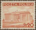 Frimärke ur Gösta Bodmans filatelistiska motivsamling, påbörjad 1950.
Frimärke från Polen, 1937. Motiv av Kommunal förvaltningsbyggnad i Katowice