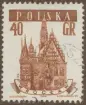 Frimärke ur Gösta Bodmans filatelistiska motivsamling, påbörjad 1950.
Frimärke från Polen, 1958. Motiv av Stadshuset i Wroclaw (Breslau) 