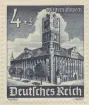 Frimärke ur Gösta Bodmans filatelistiska motivsamling, påbörjad 1950.
Frimärke från Tyskland, 1940. Motiv av Rådhuset i Thorn
