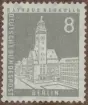 Frimärke ur Gösta Bodmans filatelistiska motivsamling, påbörjad 1950.
Frimärke från Västberlin, 1956. Motiv av Rådhuset 