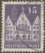 Frimärke ur Gösta Bodmans filatelistiska motivsamling, påbörjad 1950.
Frimärke från Väst Tyskland, 1948. Motiv av Stadshuset i Frankfurt-am-Main