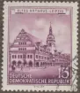 Frimärke ur Gösta Bodmans filatelistiska motivsamling, påbörjad 1950.
Frimärke från Öst-Tyskland, 1955. Motiv av Öst Tyskland Leipzigs gamla rådhus