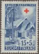 Frimärke ur Gösta Bodmans filatelistiska motivsamling, påbörjad 1950.
Frimärke från Finland, 1949. Motiv av Finsk stuga för 