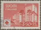 Frimärke ur Gösta Bodmans filatelistiska motivsamling, påbörjad 1950.
Frimärke från Finland, 1944. Motiv av Sjukhusanläggning i Finland 