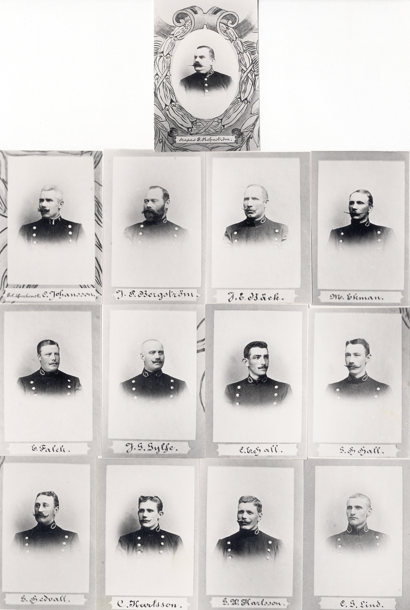 Växjö poliskår 1904, gruppfoto med stadsfiskal Filip Rehnström (1857-1915) överst.
Rad 1: Överkonstapel C. Johansson, konstapel J.P Bergström, J.E. Bäck, M. Ekman.
Rad 2: E. Falck, J.G. Gylfe, C.E. Hall, G.H. Hall,
Rad 3: G. Hedvall, C. Karlsson, G.W. Karlsson, C.G. Lind, 
Rad 4: P. Ohlsson (senare Alvesta), G.A. Petersson, A. Petrusson,
Rad 5: A.H. Rask, C.F. Svensson, H. Thylander.