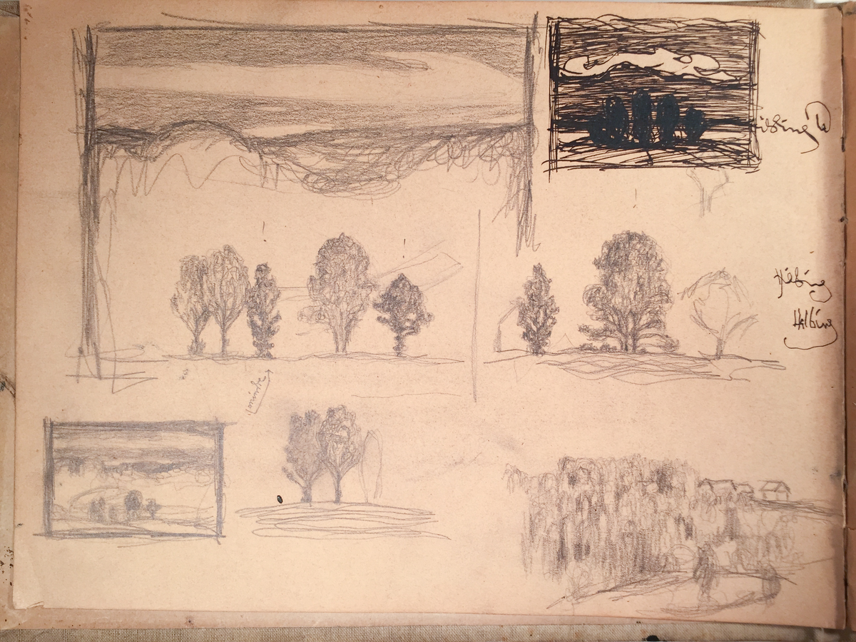 Skissboken innehåller 46 teckningar ( blad ).