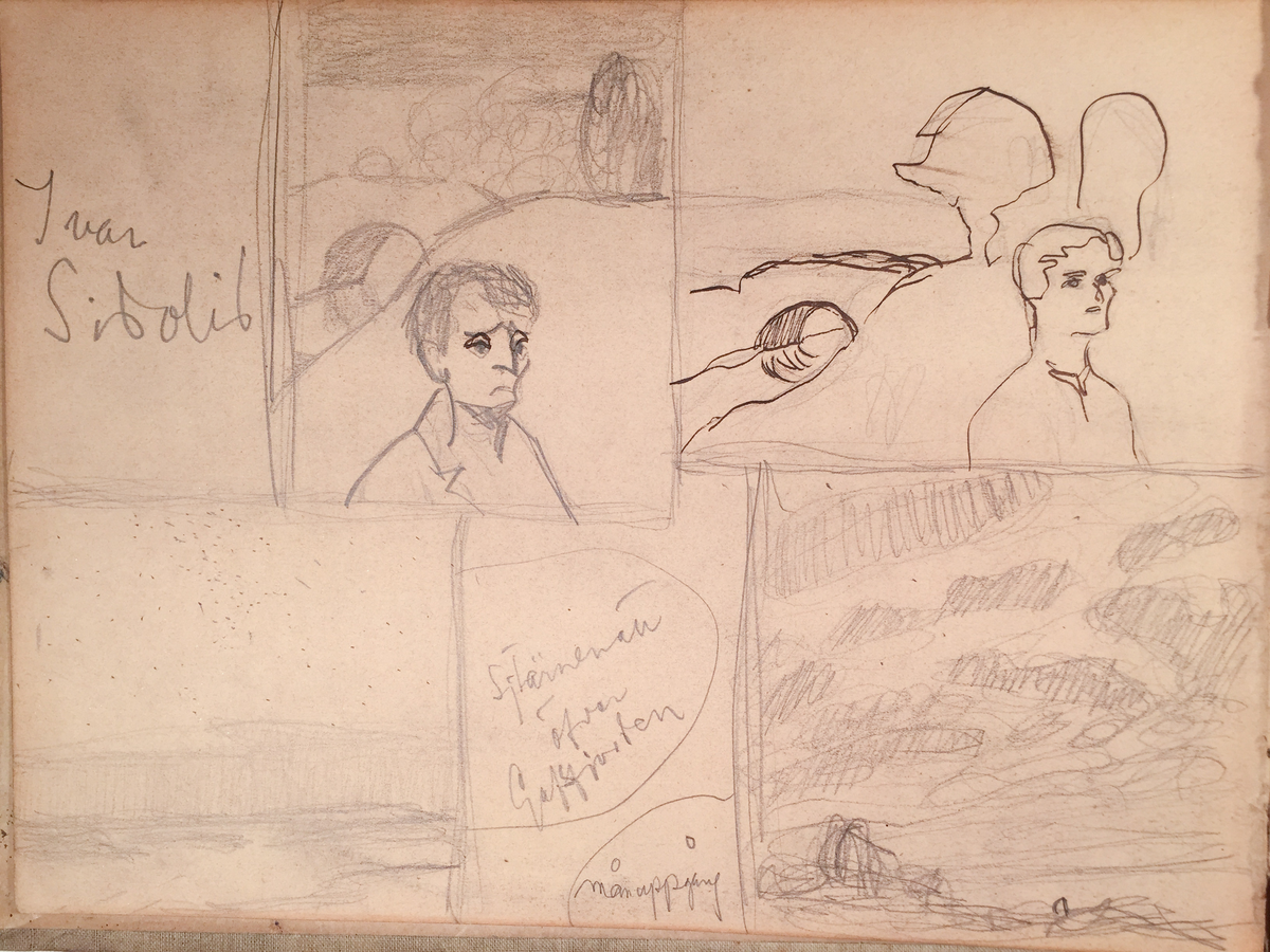 Skissboken innehåller 46 teckningar ( blad ).