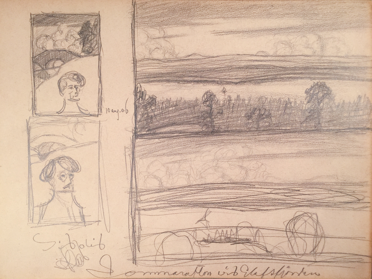 Skissboken innehåller 46 teckningar ( blad ).