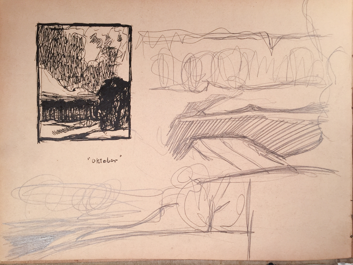 Skissboken innehåller 46 teckningar ( blad ).