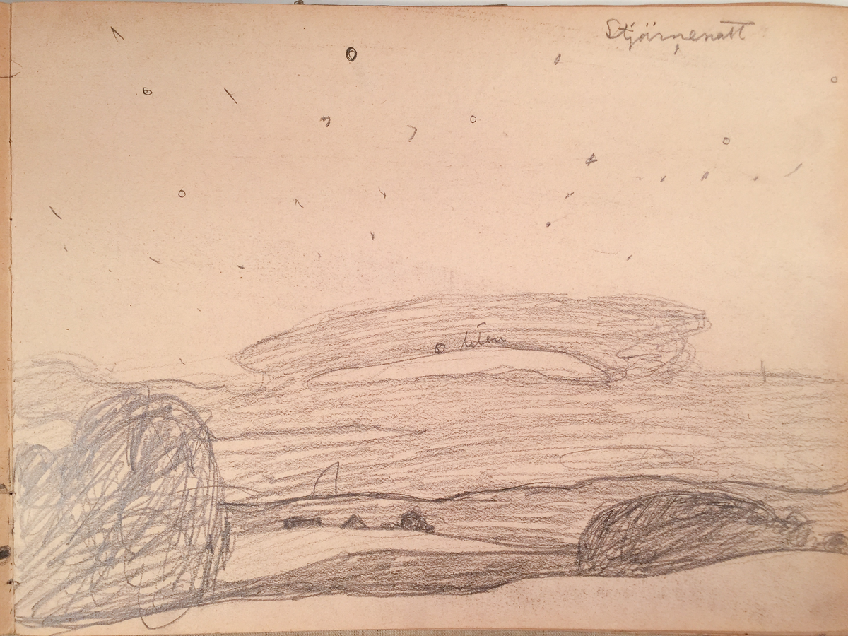 Skissboken innehåller 46 teckningar ( blad ).