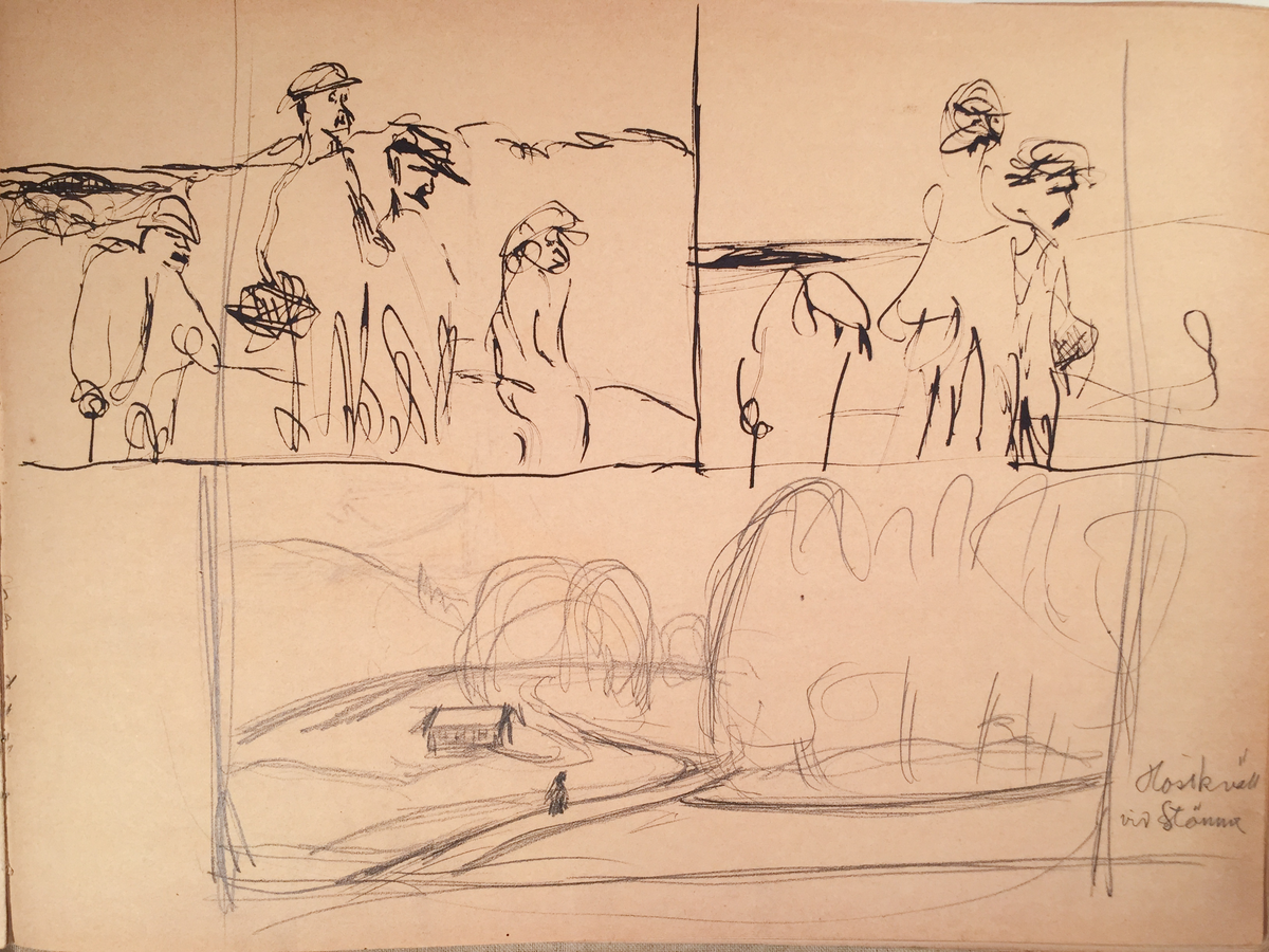 Skissboken innehåller 46 teckningar ( blad ).