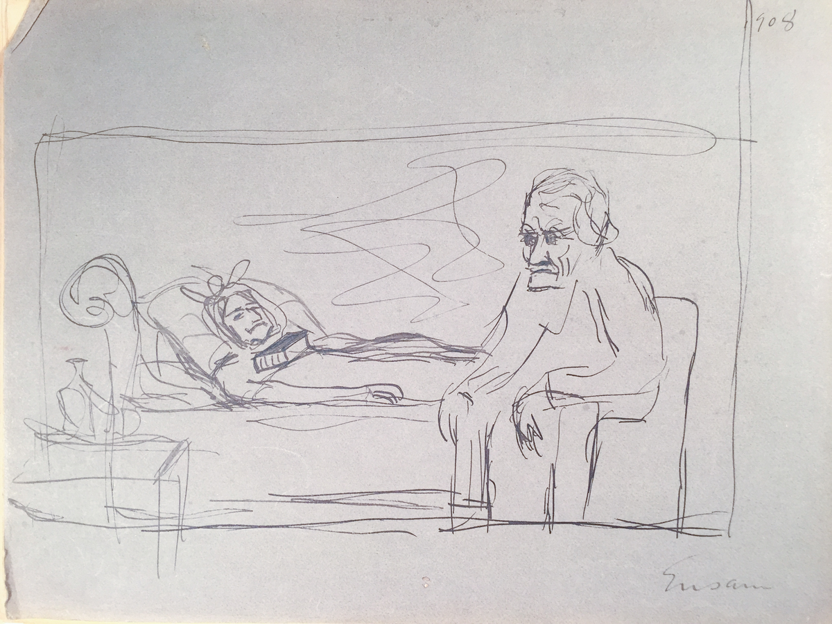 Skissboken innehåller 46 teckningar ( blad ).