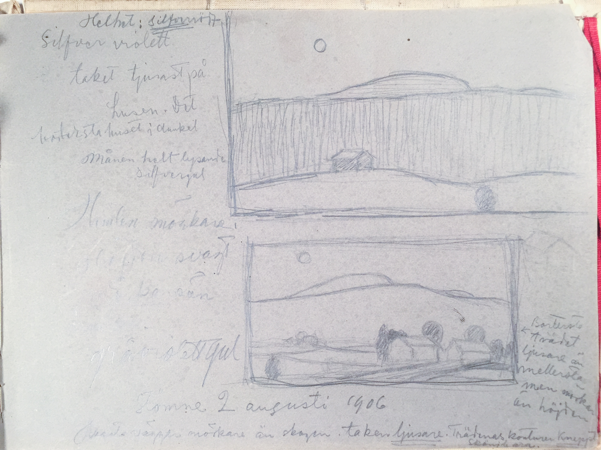 Skissboken innehåller 46 teckningar ( blad ).