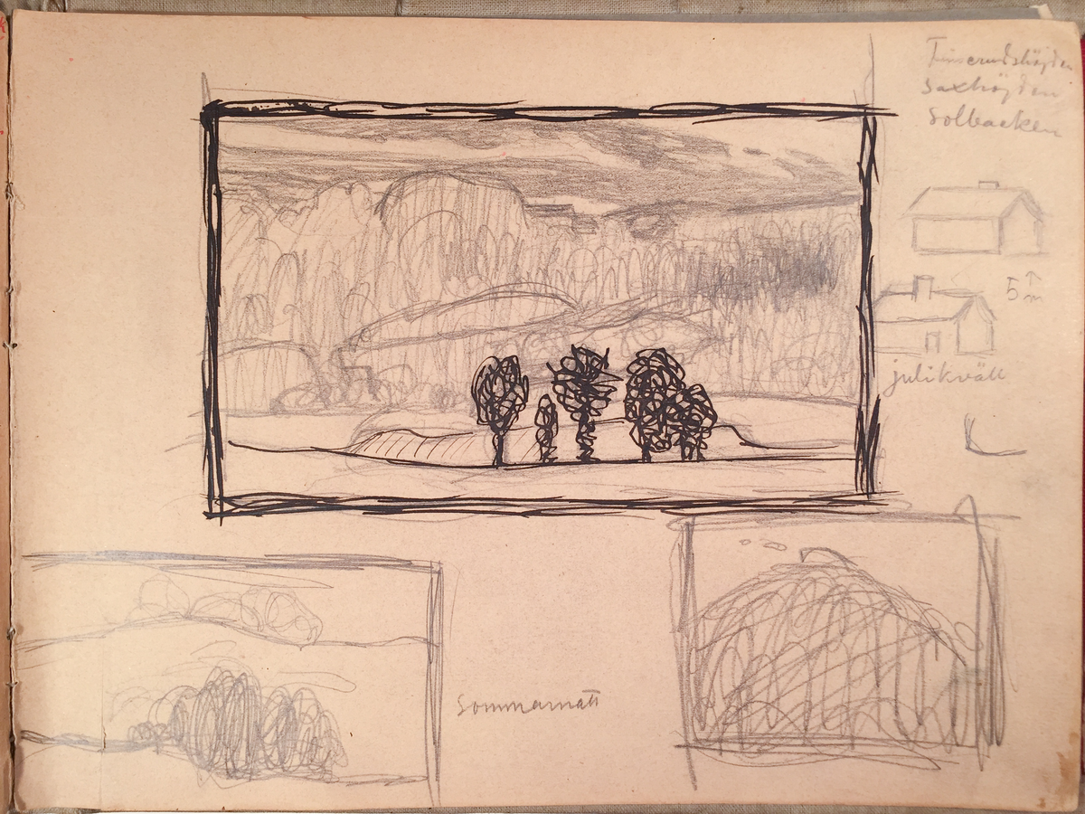 Skissboken innehåller 46 teckningar ( blad ).