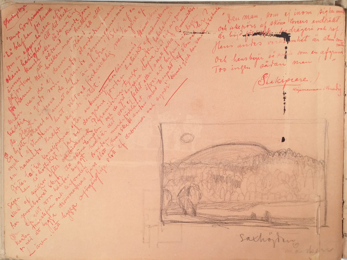 Skissboken innehåller 46 teckningar ( blad ).