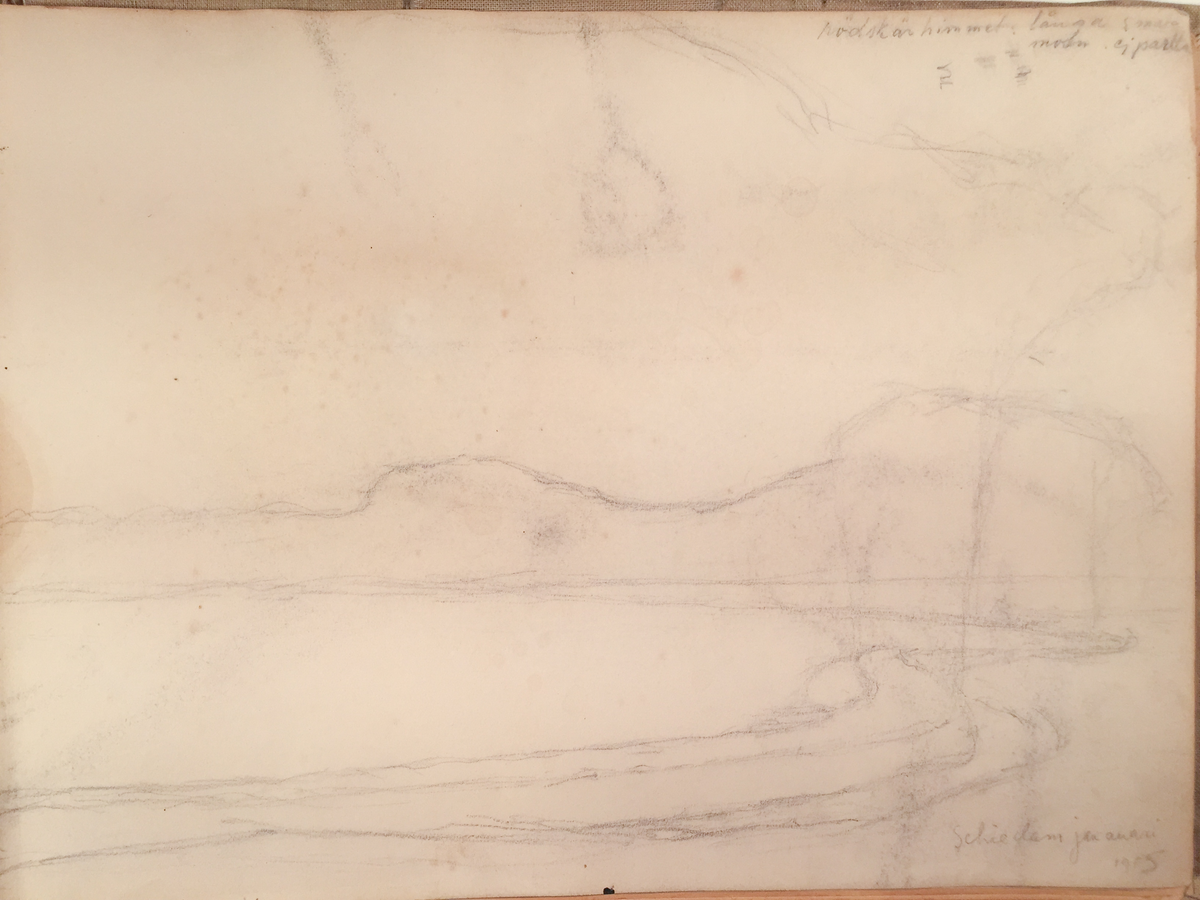 Skissboken innehåller 46 teckningar ( blad ).