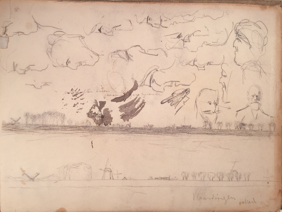 Skissboken innehåller 46 teckningar ( blad ).