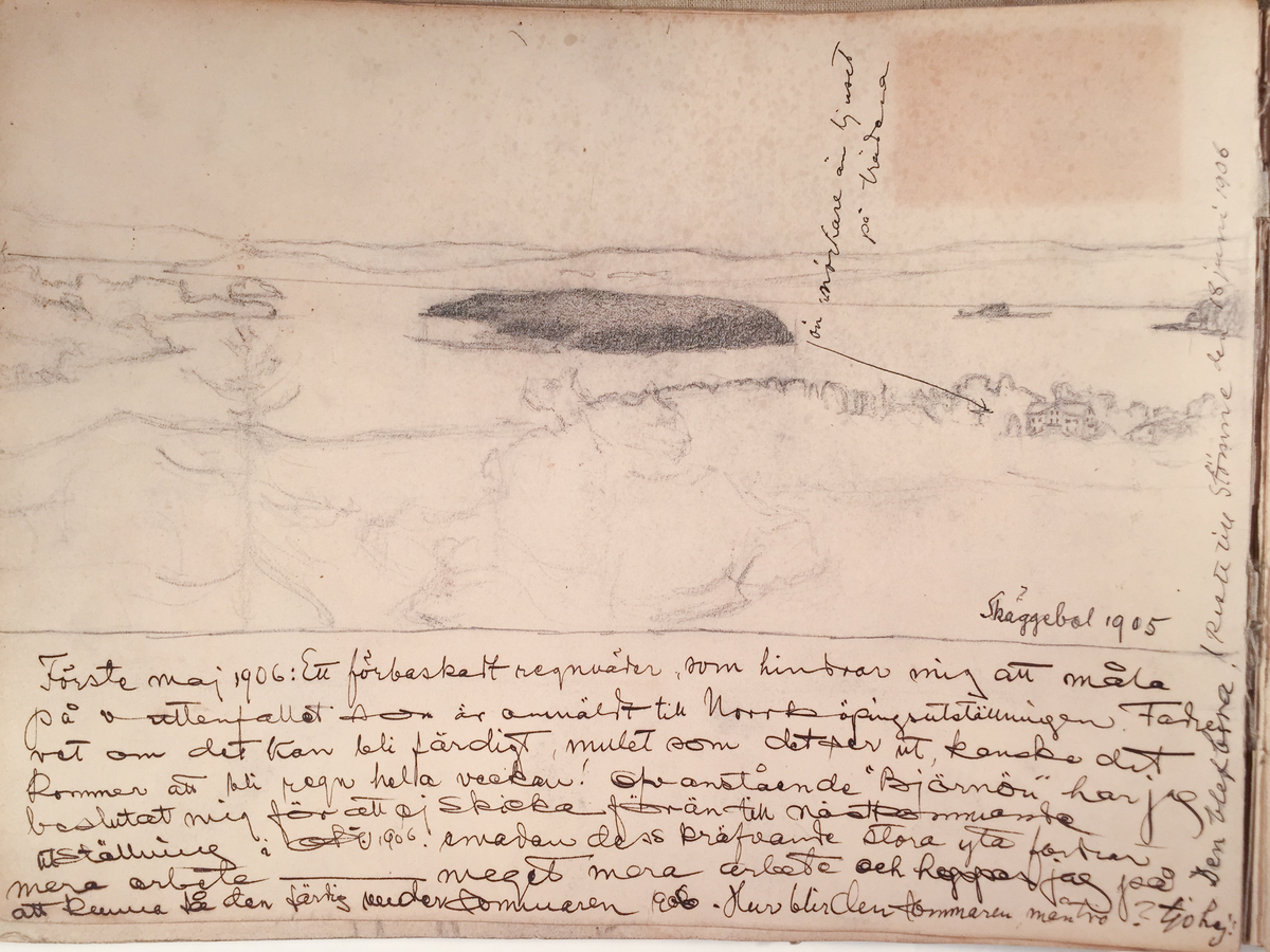 Skissboken innehåller 46 teckningar ( blad ).