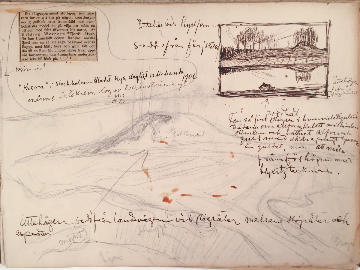 Skissboken innehåller 46 teckningar ( blad ).