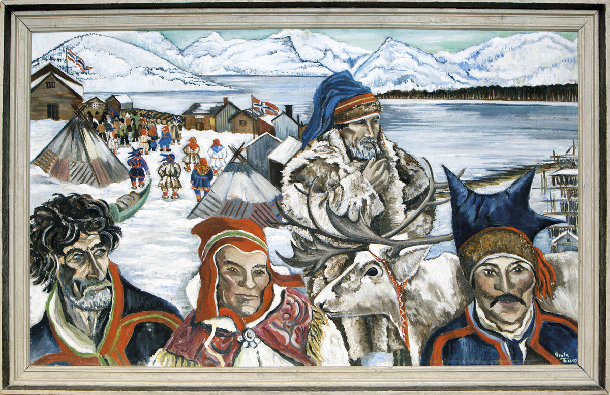Greta Thiis malte mye i Nord-Norge og Finnmark, blant annet "Bosekop marked". Maleriet skildrer den historiske markedsplassen i Bossekop, som i dag er en del av Alta. Dette var et viktig møtested hvor samer fra innlandet, som Kautokeino og Karasjok, kom for å selge varer som reinsdyrkjøtt og skinn. Samtidig handlet lokale samer med produkter fra kysten, som fisk og hvalkjøtt. Maleriet fanger et øyeblikk fra denne tradisjonsrike handelsplassen, som hadde faste markedsdager tidlig i mars og desember.

Maleriet har en tredelt komposisjon. I forgrunnen ser vi tre menn og en kvinne iført samiske drakter og hodeplagg. I mellom seg står et reinsdyr. I mellomgrunnen ser vi hjell med tørrfisk, lavvoer og lav trebebyggelse, samt to flaggstenger med norske flagg og en gruppe mennesker der flere er ikledt samiske kofter. I bakgrunnen sees Altafjorden, snødekte fjell og en tett barskog.