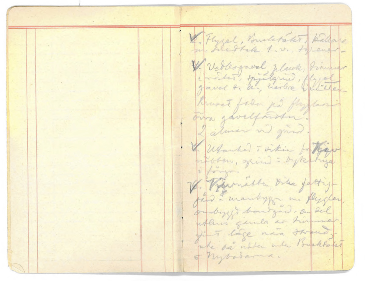 Innehåller noteringshäfte med anteckningar av Karl-Erik Forsslund 1926 för Vika socken, specifikt områden Busktäkt-Färnviken-Fläck.

Opublicerat material till bokverket 'Med Dalälven från källorna till havet.'