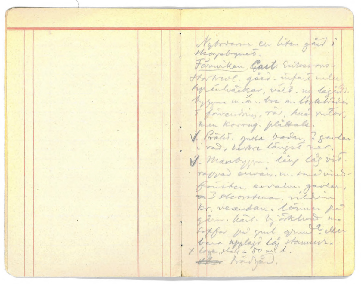 Innehåller noteringshäfte med anteckningar av Karl-Erik Forsslund 1926 för Vika socken, specifikt områden Busktäkt-Färnviken-Fläck.

Opublicerat material till bokverket 'Med Dalälven från källorna till havet.'