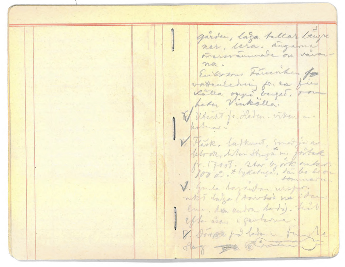 Innehåller noteringshäfte med anteckningar av Karl-Erik Forsslund 1926 för Vika socken, specifikt områden Busktäkt-Färnviken-Fläck.

Opublicerat material till bokverket 'Med Dalälven från källorna till havet.'
