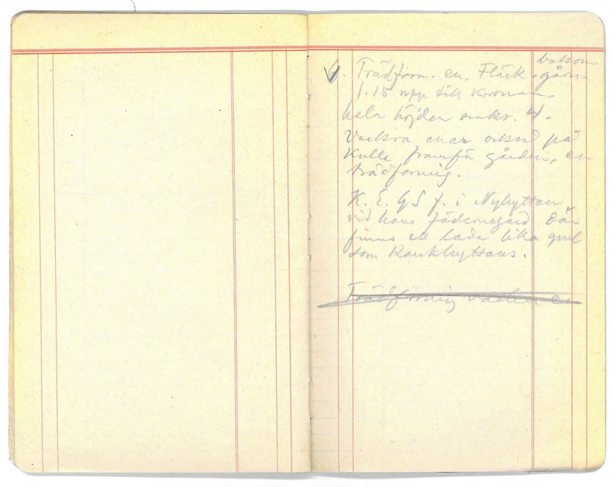 Innehåller noteringshäfte med anteckningar av Karl-Erik Forsslund 1926 för Vika socken, specifikt områden Busktäkt-Färnviken-Fläck.

Opublicerat material till bokverket 'Med Dalälven från källorna till havet.'