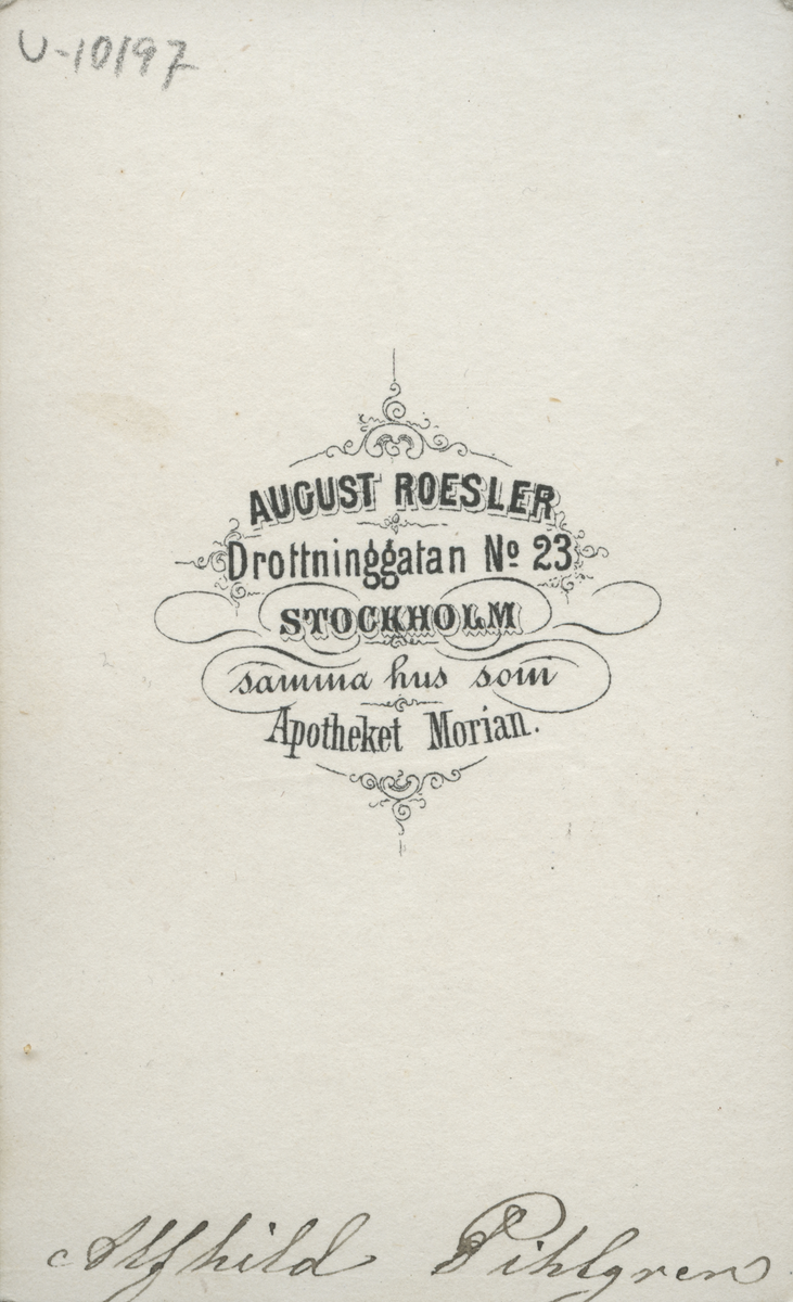 Porträtt av Alfhild Pihlgren (enligt text baksida kort).