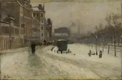Bytorget i vinter med hestevogn [Maleri]