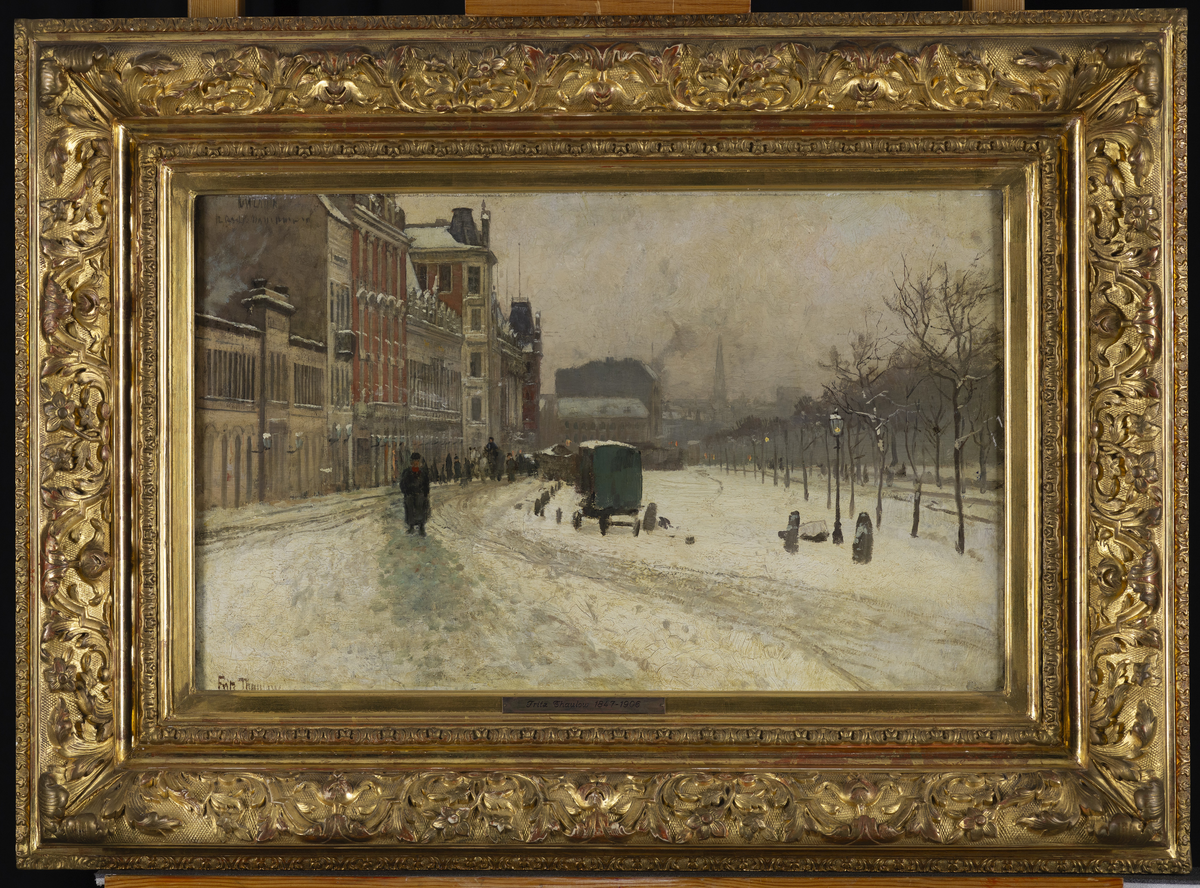 Bytorget i vinter med hestevogn [Maleri]