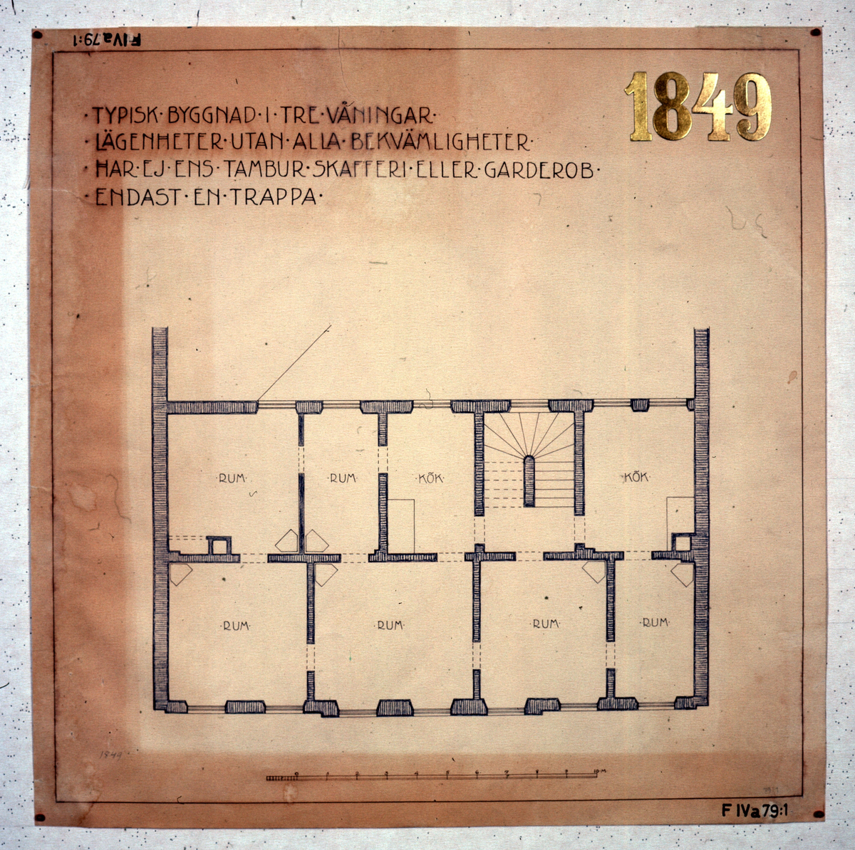 Ritningar till arkitekturuställningen på Röhsska museet år 1929: tidstypiska lägenhetsplaner från 1848-1929.